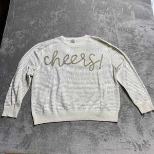 Queen of Sparkles Cheers Studded Tinsel Holiday Sweater XL